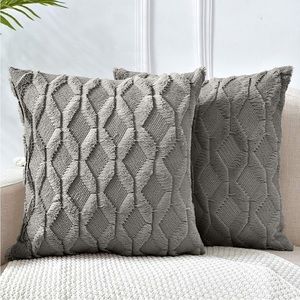 Light Grey Farmhouse Pillow Cover Furry Faux Luxury Soft Warm Pillow Case Set
